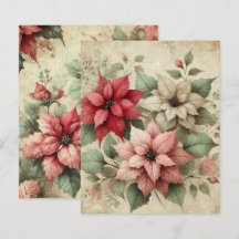 Shabby chic Linen Poinsettias Scrapbook Papper