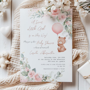 Shabby chic Little Bear Blommigt Baby Shower Inbjudningar