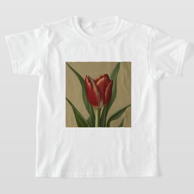 Shabby chic Loely Red Tulip T Shirt (Laydown)