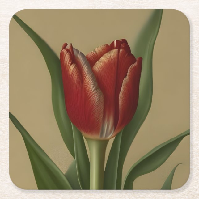 Shabby chic Loely Red Tulip Underlägg Papper Kvadrat (Framsidan)