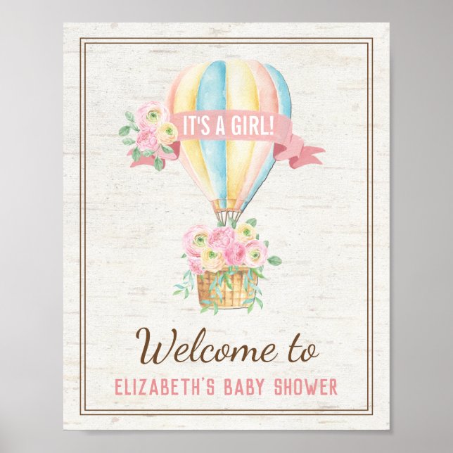 Shabby chic Luftballong Rosa Blommigt Shower Poster (Framsidan)