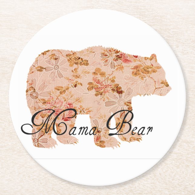 Shabby chic Mamma Bear Underlägg Papper Rund (Framsidan)