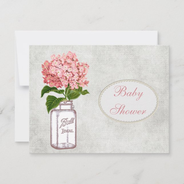 Shabby chic Mason Burk & Hydrangea Baby Shower Inbjudningar (Framsida)