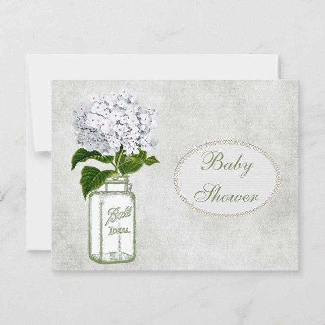 Shabby chic Mason Burk & Hydrangea Baby Shower Inbjudningar (Framsida)