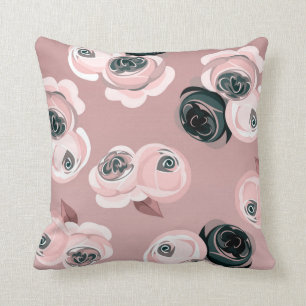 Shabby Chic Mauve Rosa & Svarta Rosor Elegant Kudde