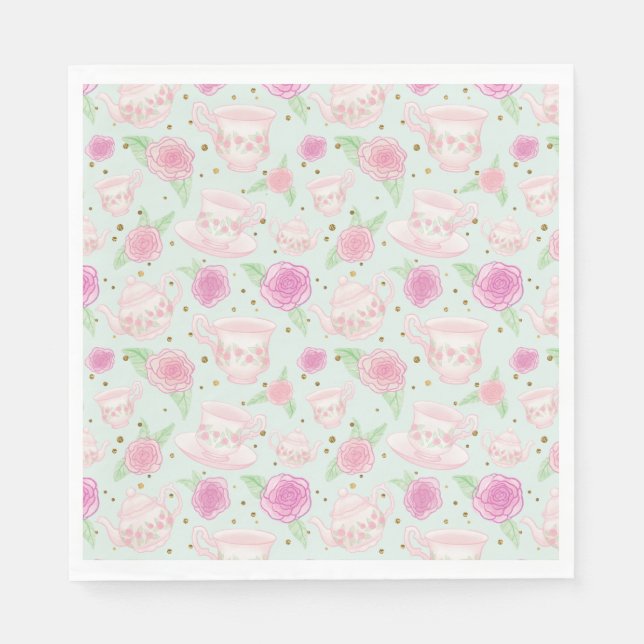 Shabby chic Mint och Guld Tea Party Pappersservett (Framsidan)
