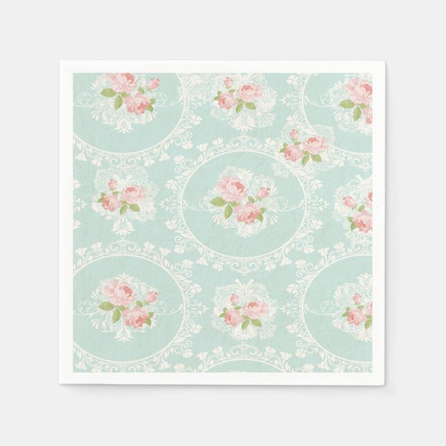 Shabby chic Mint & Rosa Cocktail Napkins Pappersservett (Framsidan)