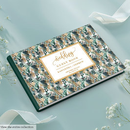 Shabby chic Mörk grönt och Guld Bröllop Guest Bok