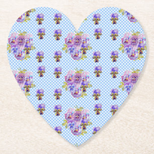 Shabby chic Pansy Blommigt Blue Gingham Checks Underlägg Papper