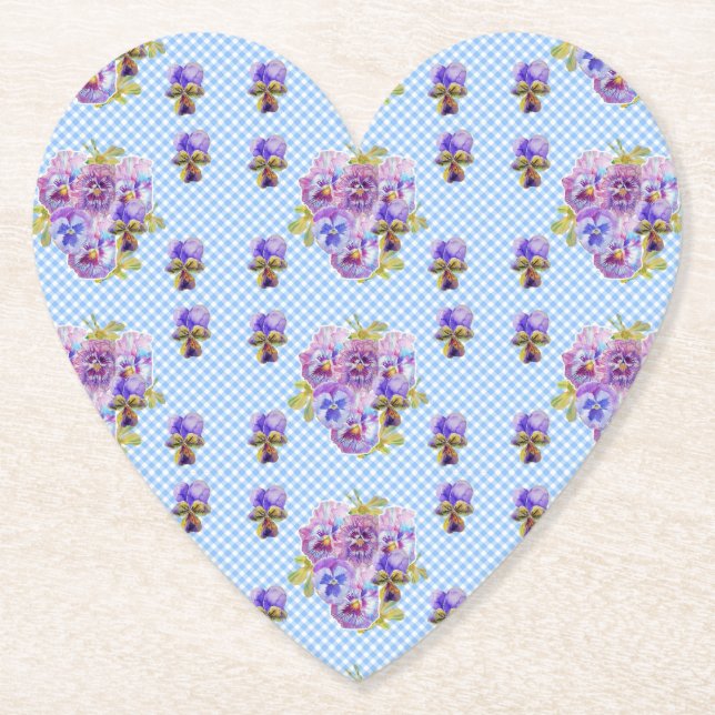 Shabby chic Pansy Blommigt Blue Gingham Checks Underlägg Papper (Framsida)