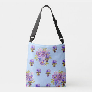 Shabby chic Pansy Flowers Polka Dot Crossbody Bag Axelväska