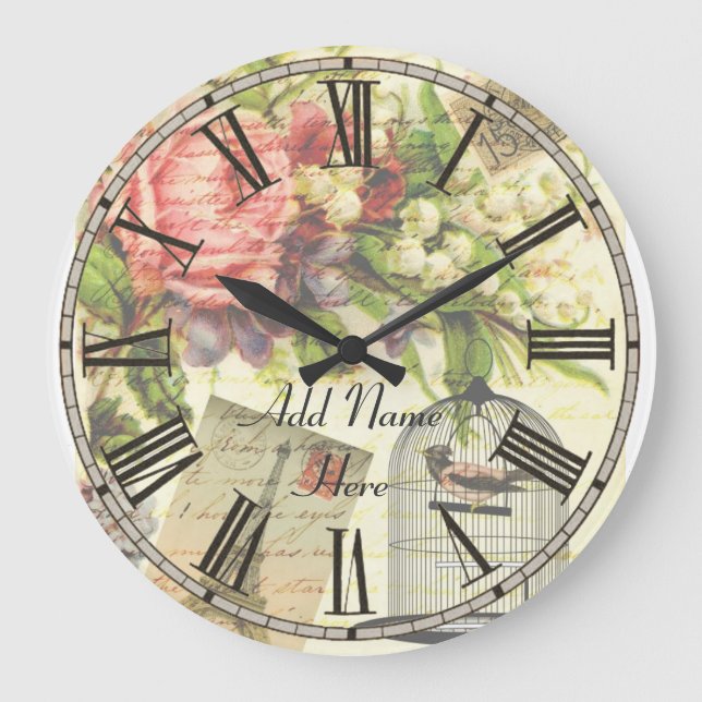 Shabby chic Paris Kitchen Clock, lägg till namn an Stor Klocka (Framsida)