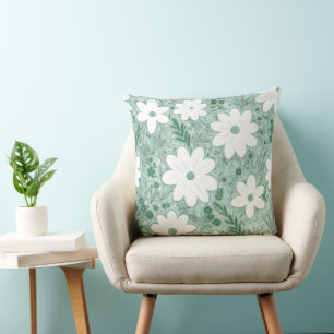 Shabby chic Pastel Grönt Retro-Daisy, mönster Kudde