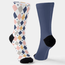 Shabby chic Pastel Peach Argyle Odd Odd Socks (UD)