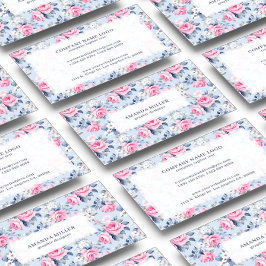 Shabby chic Pastel Rosa ros Mönster i blått Visitkort
