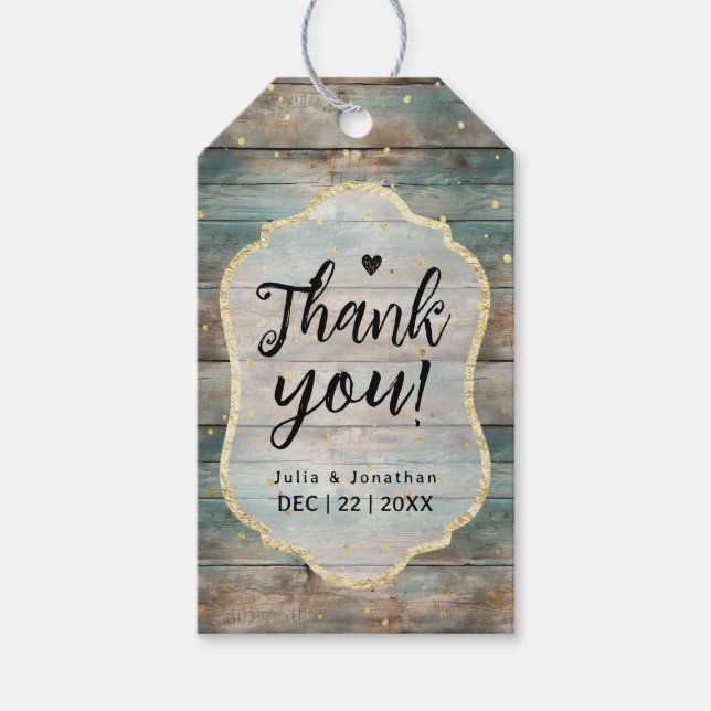 Shabby chic Pastel Wood Bröllop Presentetikett (Framsidan)