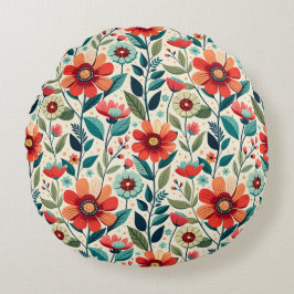 Shabby chic Peach Blue Wildblommor Illustration Rund Kudde