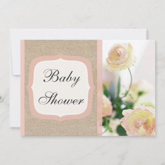 Shabby chic Peach Peony Burlap Baby Showen Inbjudningar