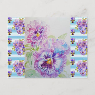 Shabby Chic Pensé Pastell Blå Randig Konst Postkor Vykort
