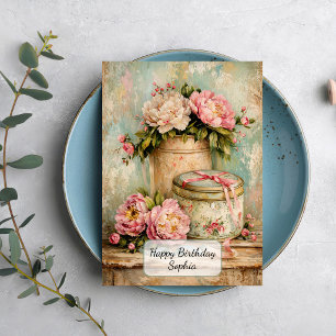 Shabby Chic Peonior och Vintage Bleckburk Kort