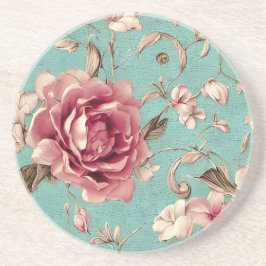 Shabby Chic Pink and White Florals on Teal Underlägg