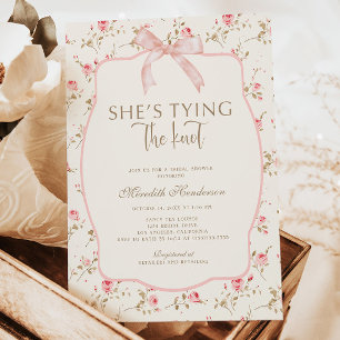 Shabby Chic Pink Bow Tying the Knot Bridal Shower Inbjudningar
