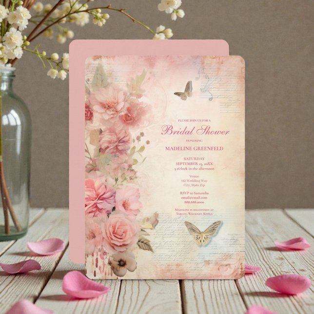 Shabby Chic Pink Floral Bridal Shower Inbjudningar (Skapare uppladdad)