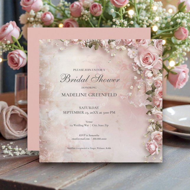 Shabby Chic Pink Floral Bridal Shower Inbjudningar (Skapare uppladdad)