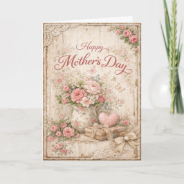 Shabby Chic Pink Floral Lace Mothers Day Helgkort