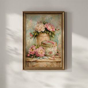 Shabby Chic-Pioner och Antik Plåtburk Poster