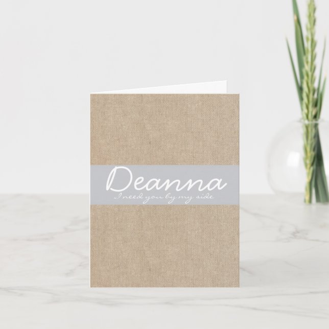 Shabby chic Platinum Burlap Bridesmaid-begäran Inbjudan (Framsida)