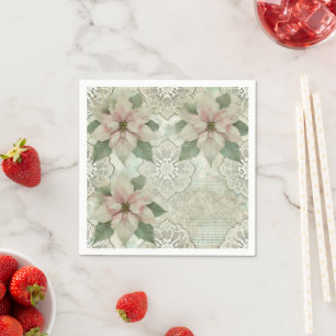 Shabby chic Poinsettia och Snöre Decoupage Napkins Pappersservett