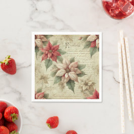 Shabby chic Poinsettia på skript Decoupage Napkins Pappersservett