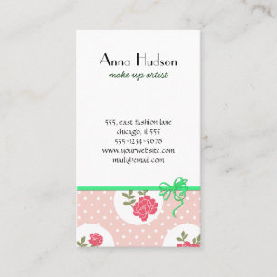 Shabby chic polka dots, ro - rosa röd grönt visitkort