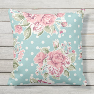 shabby chic polka dots, rosa ros, vintage som är kudde