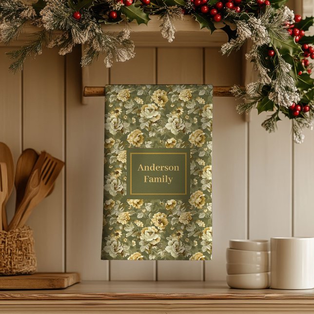 Shabby Chic present Personlig guldblommig handduk  Kökshandduk (Shabby Chic Gift Personalized Gold Floral Towel )