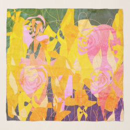 Shabby Chic Purple Green Pink Yellow Floral Scarf Sjal