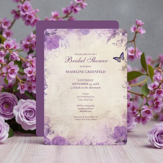 Shabby Chic Purple Lavender Floral Bridal Shower Inbjudningar (Skapare uppladdad)