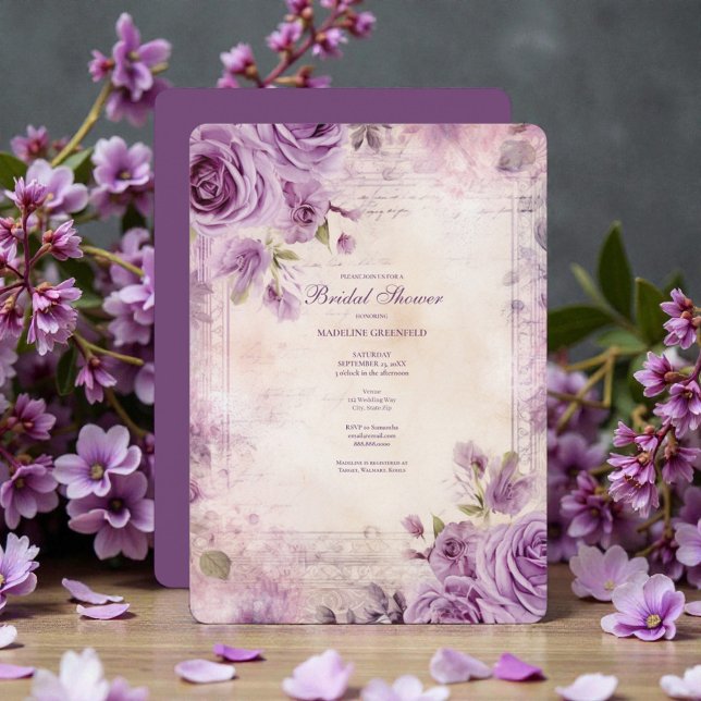 Shabby Chic Purple Lavender Floral Bridal Shower Inbjudningar (Skapare uppladdad)