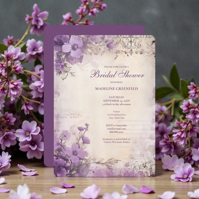 Shabby Chic Purple Lavender Floral Bridal Shower Inbjudningar (Skapare uppladdad)