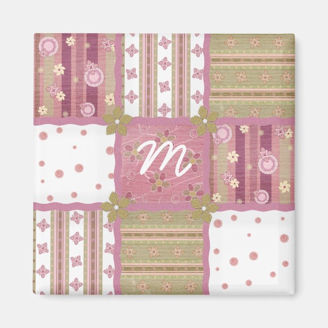 Shabby chic Quilt Patch Monogram Magnet (Framsidan)