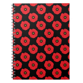 Shabby chic Red and Black Poppies Blommigt Anteckningsbok