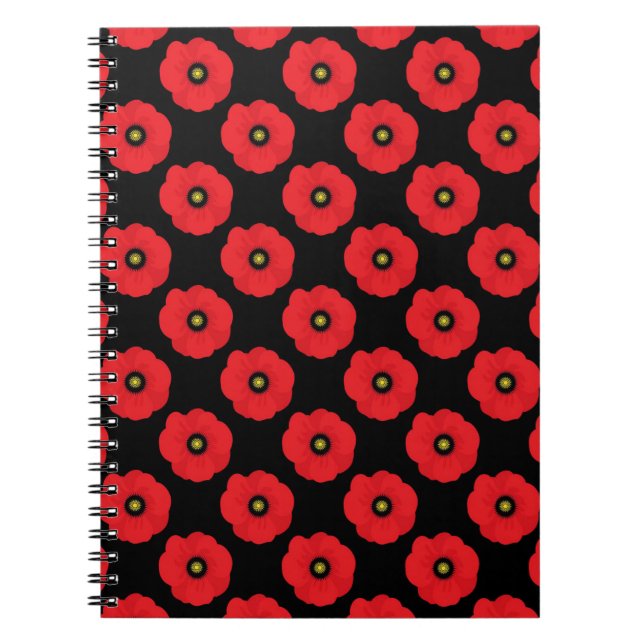 Shabby chic Red and Black Poppies Blommigt Anteckningsbok (Framsidan)