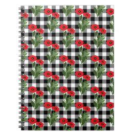 Shabby chic Red, Black & White Poppies Blommigt Anteckningsbok