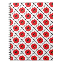 Shabby chic Red, Black & White Poppies Blommigt Anteckningsbok