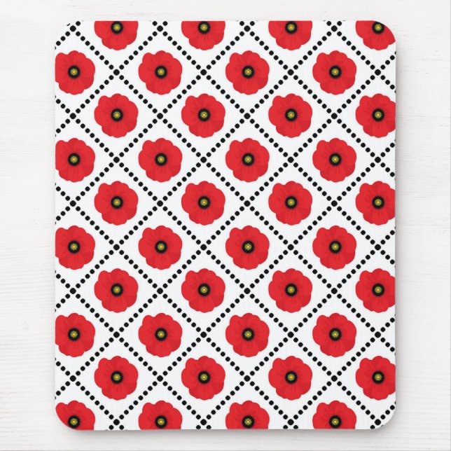 Shabby chic Red, Black & White Poppies Blommigt Musmatta (Framsidan)