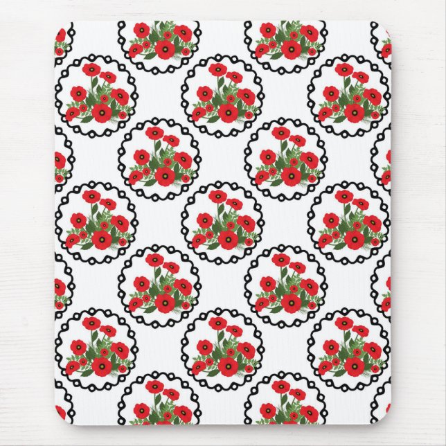 Shabby chic Red, Black & White Poppies Blommigt Musmatta (Framsidan)