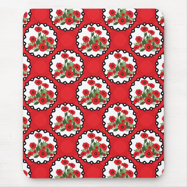 Shabby chic Red, Black & White Poppies Blommigt Musmatta (Framsidan)