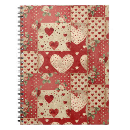 Shabby chic Red Patchwork Mönster Anteckningsbok
