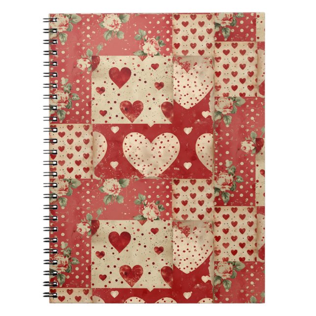Shabby chic Red Patchwork Mönster Anteckningsbok (Framsidan)